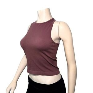 Free People Tank Top Womens M/L Mauve Brown‎ Excellent Seamless Ribbed High Neck